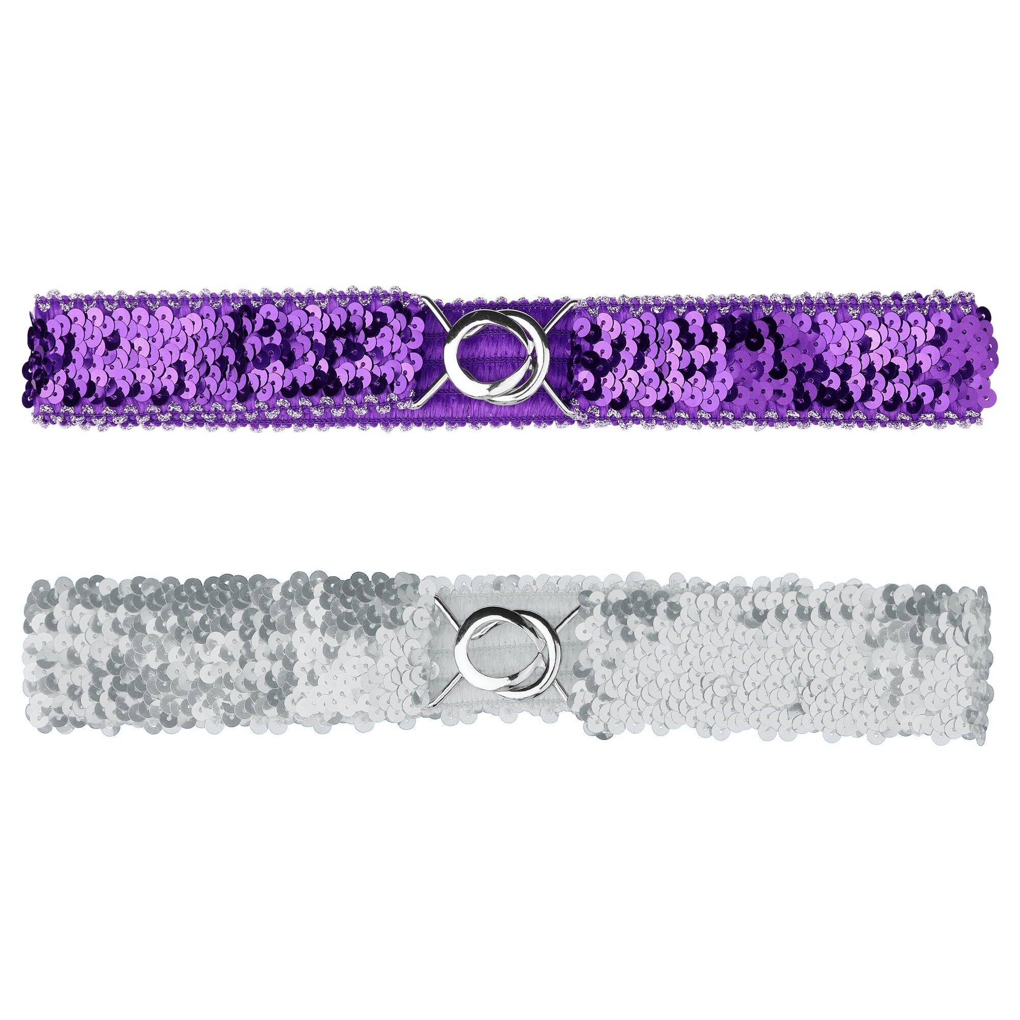 5242 Womens Glitter Skinny Stretchy Waist Belts Sequins Decor Elastic Belts